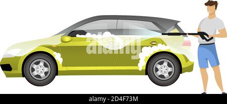 Man washing hatchback flat color vector faceless character Stock Vector