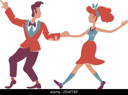 Couple dancing boogie woogie flat color vector faceless characters Stock Vector