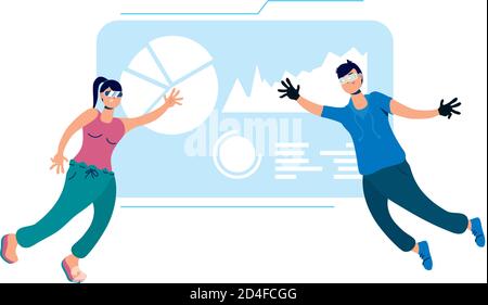 young couple using glasses and reality virtual display vector illustration design Stock Vector