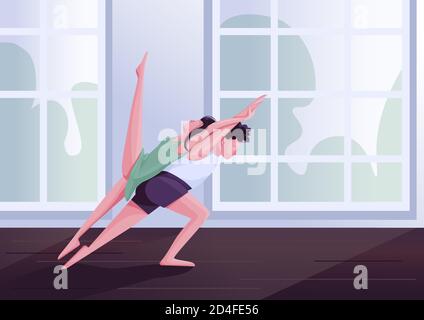 Contemp dancers movements flat color vector illustration Stock Vector