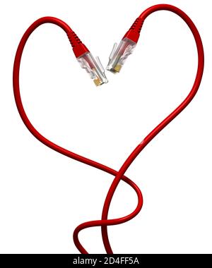 two ethernet cables intertwined in the shape of a heart. Love, connection, in touch Stock Photo