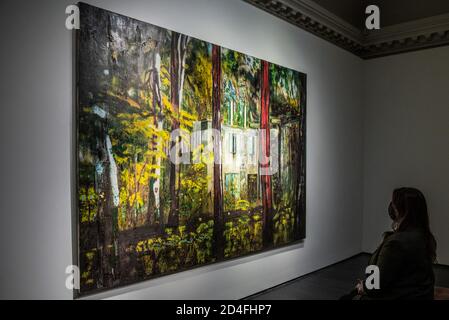 London, UK. 09th Oct, 2020. Peter Doig, Boiler House, 1993, Estimate on Request - Christie's London preview of Post-War and Contemporary Art Evening Sale London which takes place on 22 October 2020. Credit: Guy Bell/Alamy Live News Stock Photo