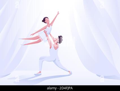 Contemporary dancers couple together flat color vector illustration Stock Vector