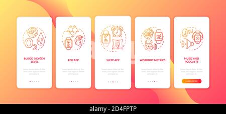 Smart watch functions onboarding mobile app page screen with concepts Stock Vector
