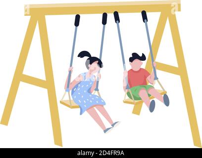 Children on chain swing flat color vector faceless characters Stock Vector
