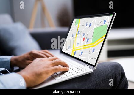 GPS Location Search On Map Online At Home Stock Photo