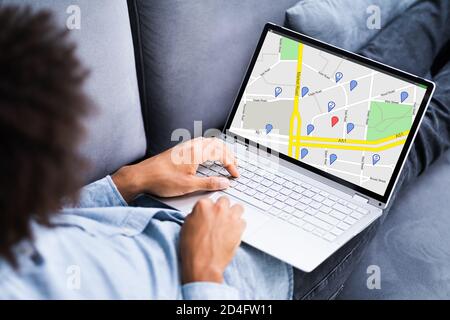 GPS Location Search On Map Online At Home Stock Photo