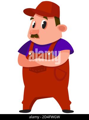 Auto mechanic with his arms crossed. Male character in cartoon style. Stock Vector
