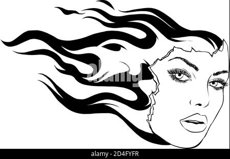 face Women and Fire vector illustration art Stock Vector