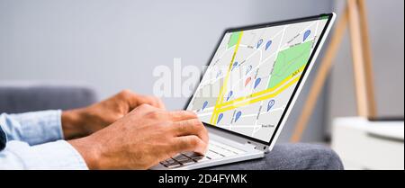 GPS Location Search On Map Online At Home Stock Photo
