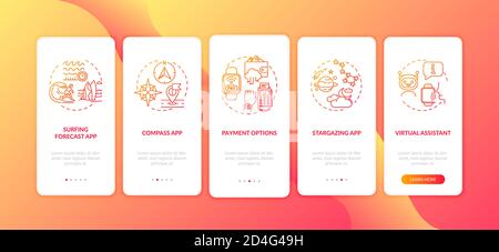 Smart watch functions onboarding mobile app page screen with concepts Stock Vector