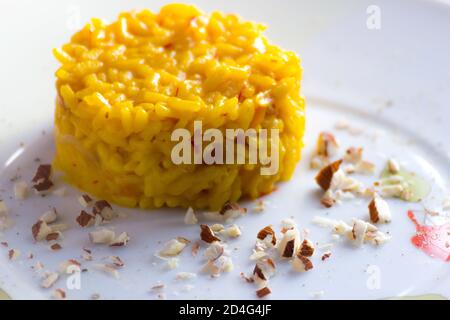 Delicious saffron risotto made by a chef Stock Photo