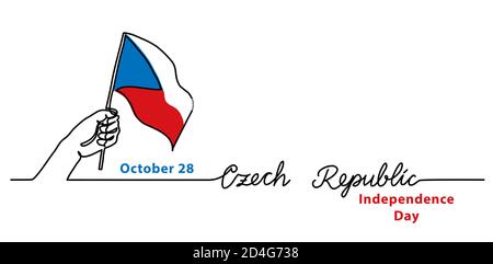 Czech Republic Independence Day minimalist vector web banner,border, background. Tricolor flag and hand vector simple sketch. Single line art with Stock Vector