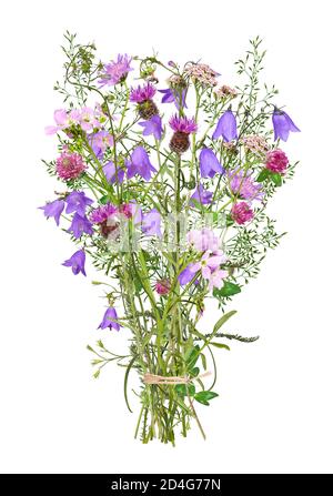 Bouquet with various wildflowers, isolated Stock Photo