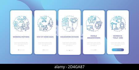 Changing gender roles onboarding mobile app page screen with concepts Stock Vector