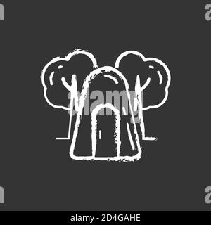 Single-person air raid shelter chalk white icon on black background Stock Vector