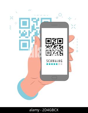 Hand holding a phone with qr code on the screen Stock Vector