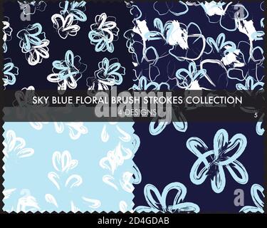 Floral brush strokes seamless pattern collection includes 4 designs for fashion prints, graphics Stock Vector