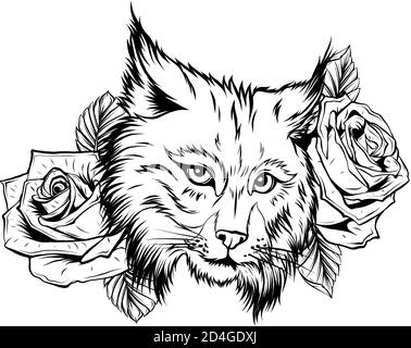 Hand drawn lynx head. Retro realistic animal isolated. Stock Vector