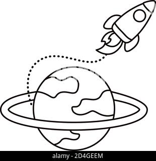 rocket launcher spaceship and saturn flat style icon vector illustration design Stock Vector