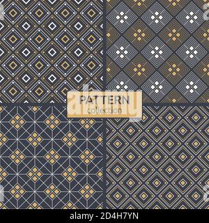 Set of four geometrical rhombuses seamless patterns.Repeating geometric tiles, ornaments. Modern stylish texture. Interior design, digital paper, web. Stock Vector