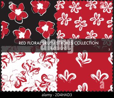 Floral brush strokes seamless pattern collection includes 4 designs for fashion prints, graphics Stock Vector