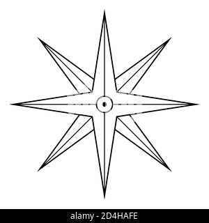 Abstract geometric symbol. Geometry sign with geometric shapes. Isolated on white background. Black linear shapes. Two overlapping four pointed stars. Stock Vector