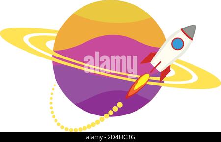 rocket start up launcher flying around saturn icon vector illustration design Stock Vector