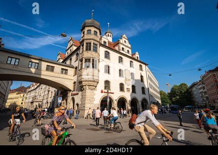 Stadtsparkasse Bank Building (Stadtsparkaße München), historical palace in Munich downtown, home to one of the oldest banks in Germany. Stock Photo