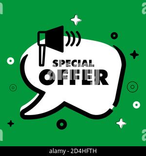 Special offer symbol. Green Background with offer speech bubble. Sale sign. Stock Vector