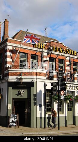 The Alexandra pub on Wimbledon Hill Road SW19 in bright afternoon sun ...