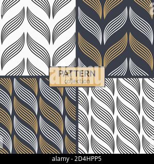 Set of four seamless patterns. Striped stylized leaves ornament. Petals. Geometric stylish background. Modern stylish texture. Vector. Stock Vector