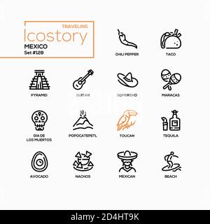 Mexico - modern line design style icons set Stock Vector