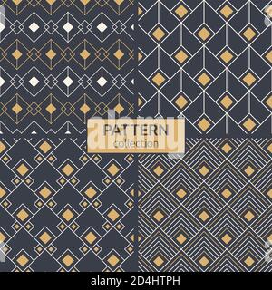 Set of four geometrical rhombuses seamless patterns.Repeating geometric tiles, ornaments. Modern stylish texture. Interior design, digital paper, web. Stock Vector