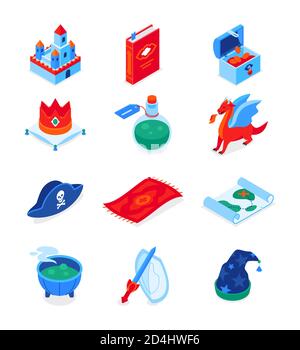 Fantasy and fiction - modern colorful isometric icons set Stock Vector