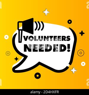 Volunteers needed. Megaphone yellow vector banner. Volunteering service sign. Stock Vector