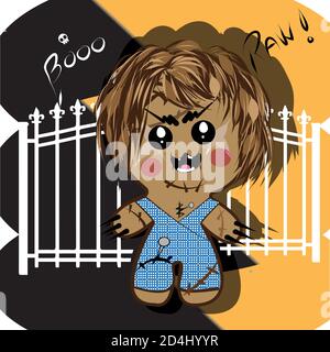 Scary voodoo doll kawaii Stock Vector