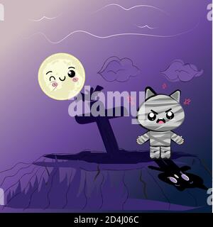 Mummy kawaii in a cemetery Stock Vector