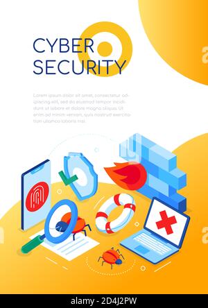 Cyber security - modern colorful isometric web banner Stock Vector