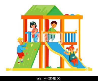 Children on playground - colorful flat design style illustration Stock Vector