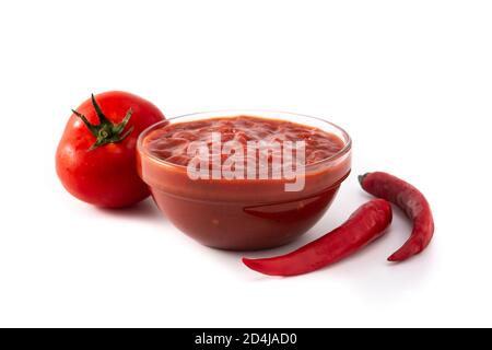 Spicy chili sauce in bowl isolated on white background Stock Photo
