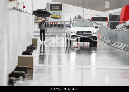 Nurburg, Germany, Italy. 09th Oct, 2020. BOTTAS Valtteri (fin), Mercedes AMG F1 GP W11 Hybrid EQ Power , portrait arriving at the paddock while HAMILTON Lewis (gbr), is driven by CULLEN Angela during the Formula 1 Aramco Grosser Preis Der Eifel 2020, Eifel Grand Prix, from October 9 to 11, 2020 on the N Credit: LM/DPPI/Antonin Vincent/Alamy Live News Stock Photo