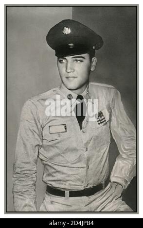 Elvis Presley 1950’s in military army uniform official press release photo during his service with the US Army while stationed in Germany. 1950’s Stock Photo