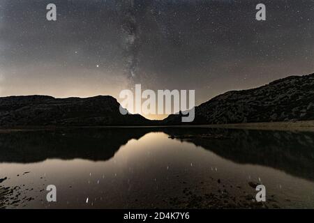 Cúber Reservoir, Mallorca, in summer and a starry night Stock Photo