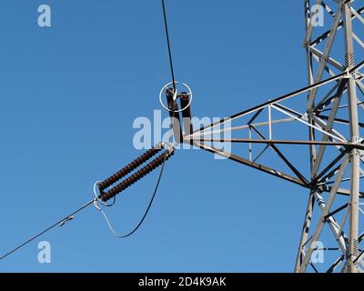 Power transmission tower insulators Stock Photo