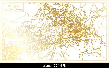 Sarajevo Bosnia and Herzegovina City Map in Retro Style in Golden Color. Outline Map. Vector Illustration. Stock Vector
