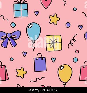 Gifts seamless pattern with doodle vector illustration Stock Vector