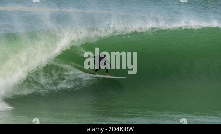 Surfer in a big wave, Anglet in the pays basque, France Stock Photo