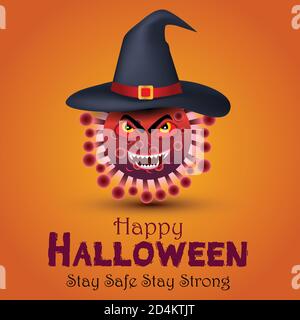 corona virus wearing devil hat. happy Halloween covid-19 concept. vector illustration Stock Vector