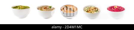 Set of different hummus isolated on white background Stock Photo